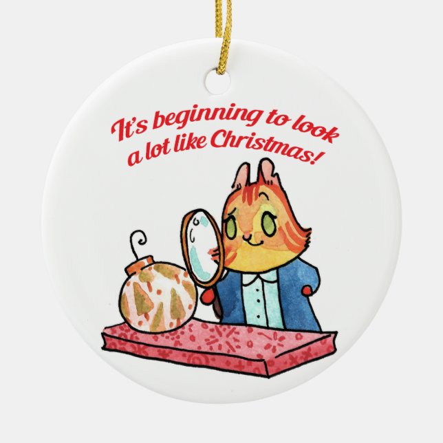 Goldie Investigates Christmas Ceramic Ornament (Front)