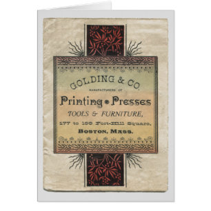 Golding 1887 letterpress printing press card