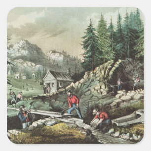Goldmining in California, 1871 Square Sticker