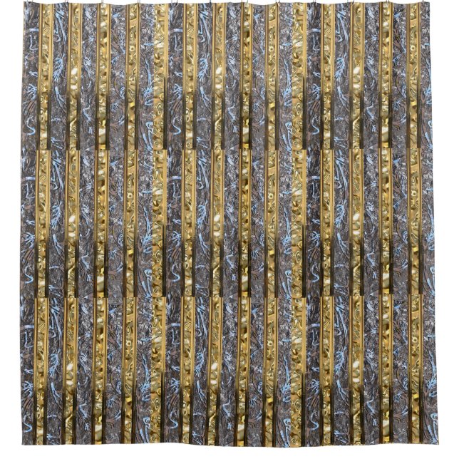 Goldrush Trifold Elegant Striped Showertime Shower Curtain (Front)