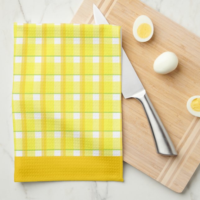 Golds and Yellow Plaid Orange Border Kitchen Towel (Quarter Fold)