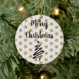 Golds Stars Christmas Ceramic Ornament