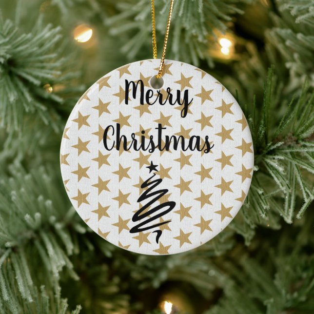 Golds Stars Christmas Ceramic Ornament (Tree)