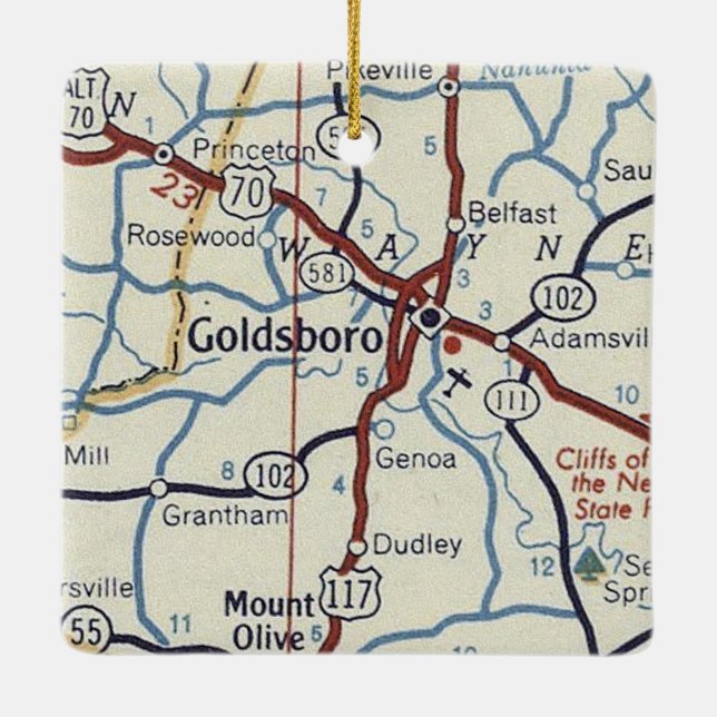Goldsboro NC Vintage Map Ceramic Ornament (Back)