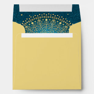 Goldtone and Teal Scrolls Square Envelope