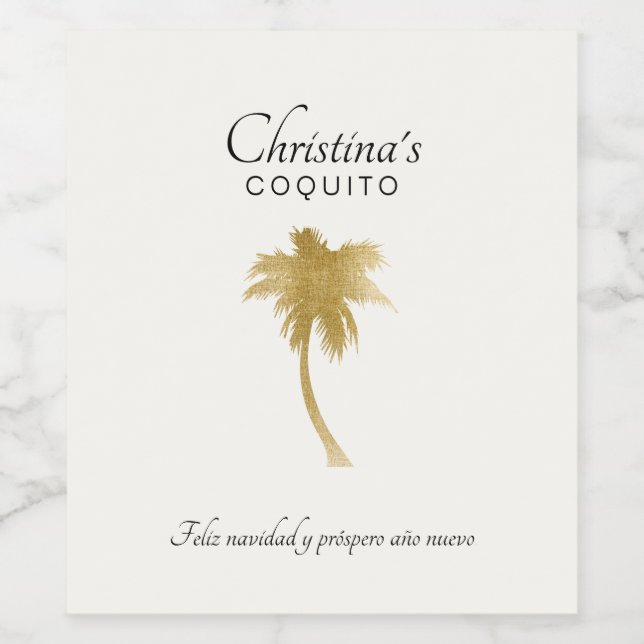 Goldtone Palm Tree Coquito  Wine Label (Single Label)