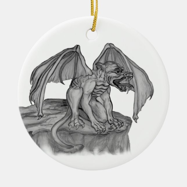 GOLEM - Gargoyle black-and-white Design Ceramic Ornament (Front)