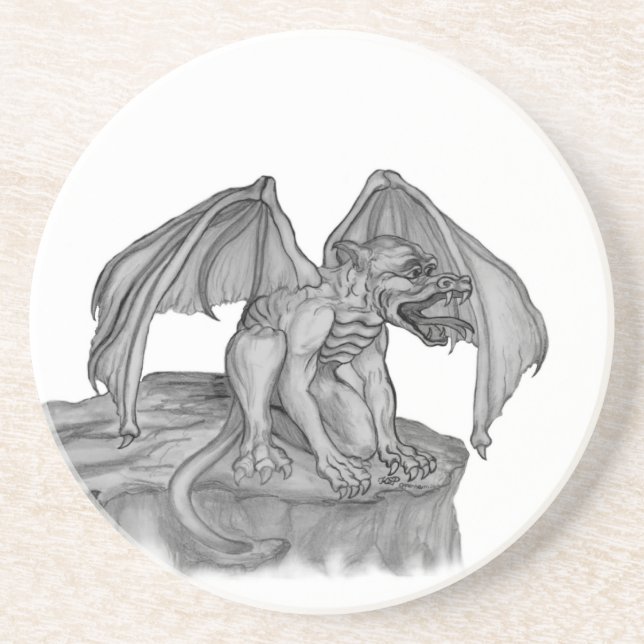 GOLEM - Gargoyle black-and-white Design Coaster (Front)