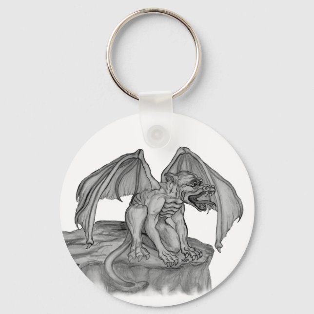 GOLEM - Gargoyle black-and-white Design Key Ring (Front)