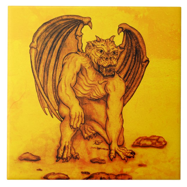 Golem Gargoyle Ceramic Tile (Front)