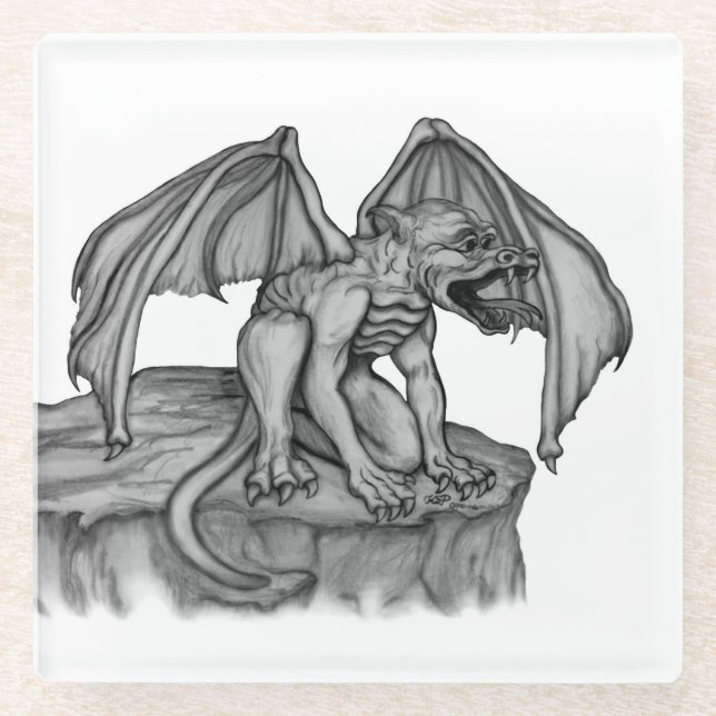 Golem Gargoyle Glass Coaster (Front)