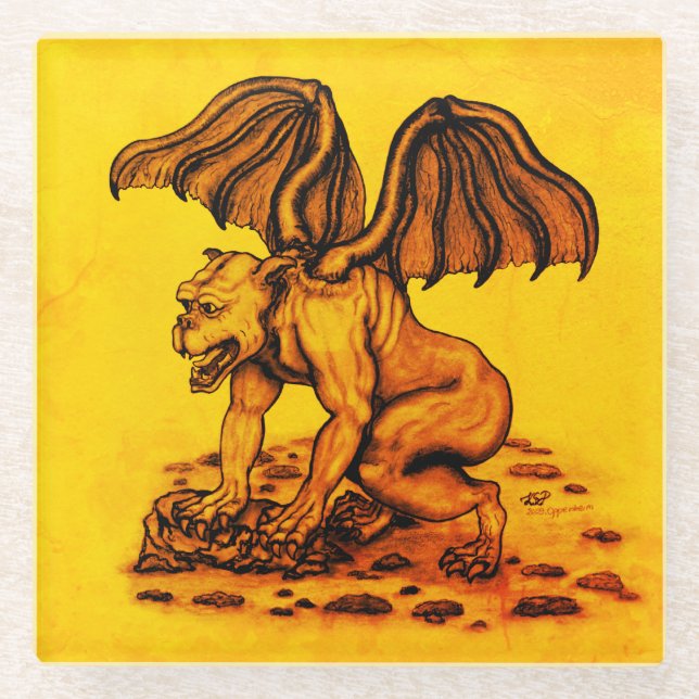 Golem Gargoyle Glass Coaster (Front)