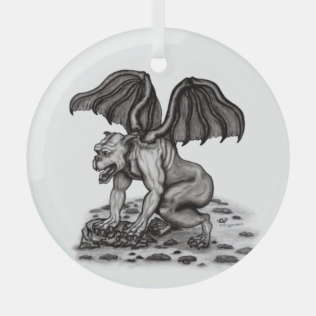 Golem Gargoyle Glass Tree Decoration (Front)
