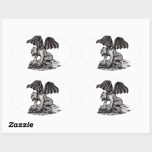 Golem Gargoyle Oval Sticker (Sheet)