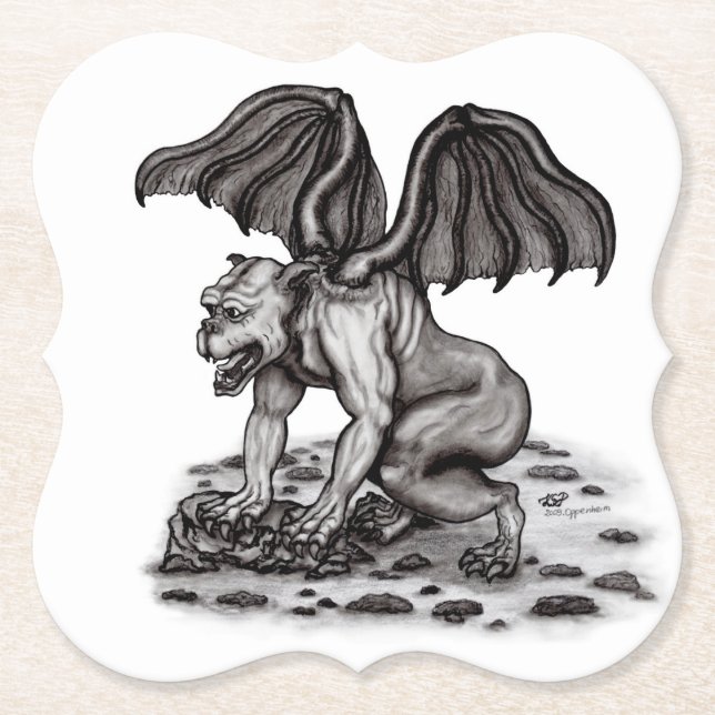 Golem Gargoyle Paper Coaster (Front)