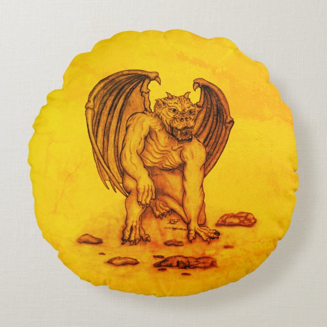 Golem Gargoyle Round Cushion (Front)