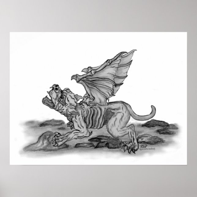 Golem - Gargoyle schwarz-weiß design Poster (Front)
