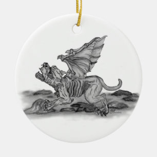 Golem Gargoyle schwarz weiss Zeichnung Ceramic Tree Decoration