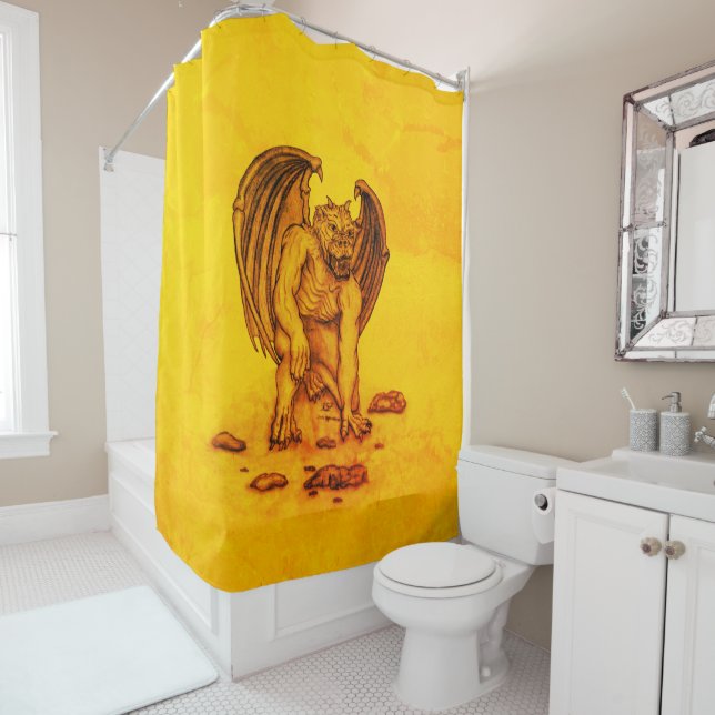 Golem Gargoyle Shower Curtain (In Situ)