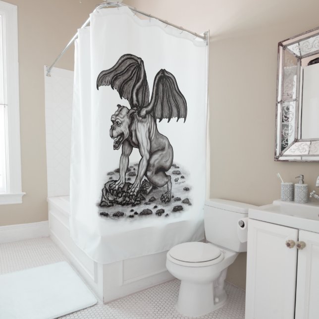Golem Gargoyle Shower Curtain (In Situ)