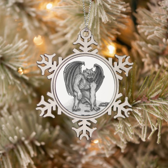 Golem Gargoyle Snowflake Pewter Christmas Ornament (Tree)