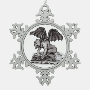 Golem Gargoyle Snowflake Pewter Christmas Ornament