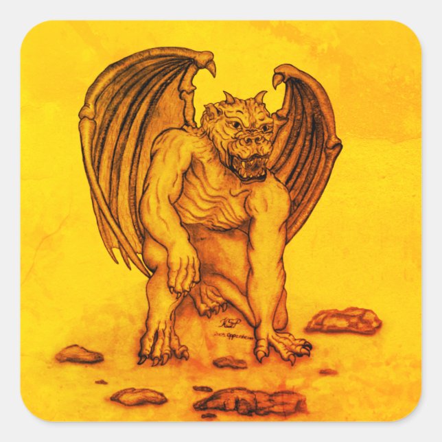 Golem Gargoyle Square Sticker (Front)