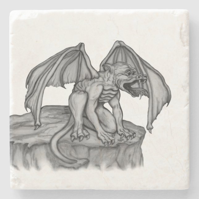 Golem Gargoyle Stone Coaster (Front)