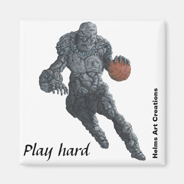 Golem Playing Basketball Fantasy Art Magnet (Front)
