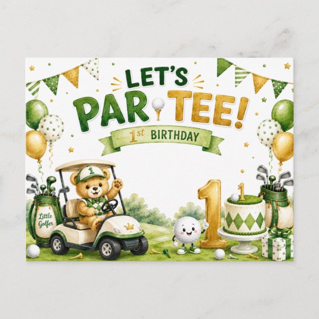 Golf 1 st Birthday invitation Postcard (Front)
