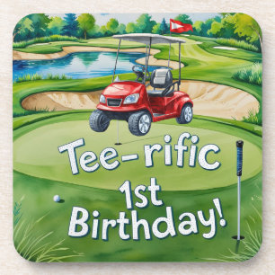 Golf 1st Birthday golfer is Turning one Coaster