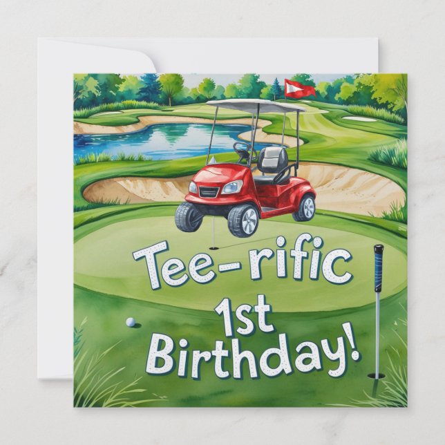 Golf 1st Birthday golfer  is Turning one Invitation (Front)