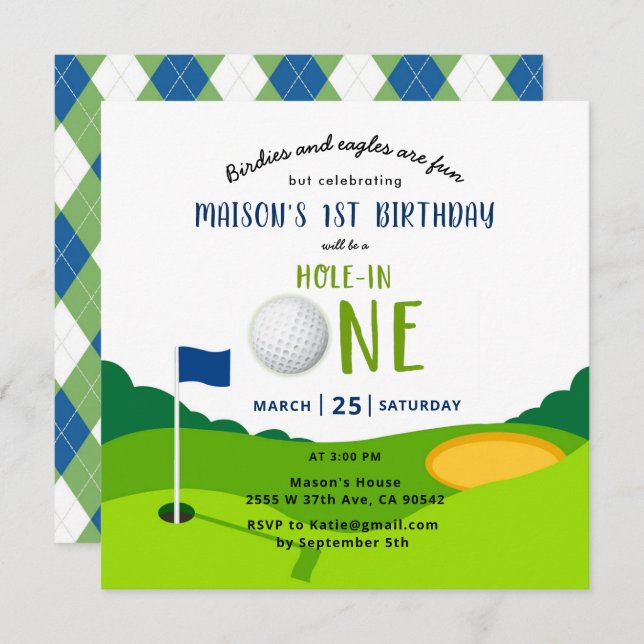 Golf 1st Birthday Hole In One Par-tee Invitation (Front/Back)