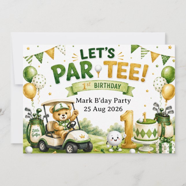 Golf 1St Birthday  Invitation (Front)