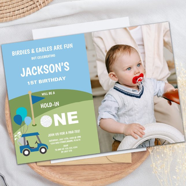 Golf 1st Birthday Invitation with Photo (Golf 1st Birthday Invitations with photo)