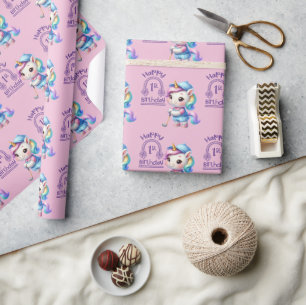 Golf 1st birthday one year old girl golfer pink wrapping paper