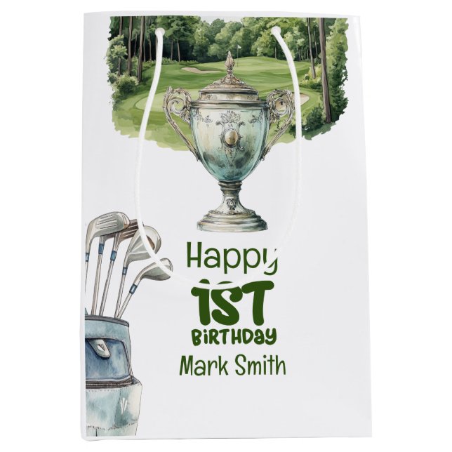 Golf 1st birthday one year old golfer  medium gift bag (Front)