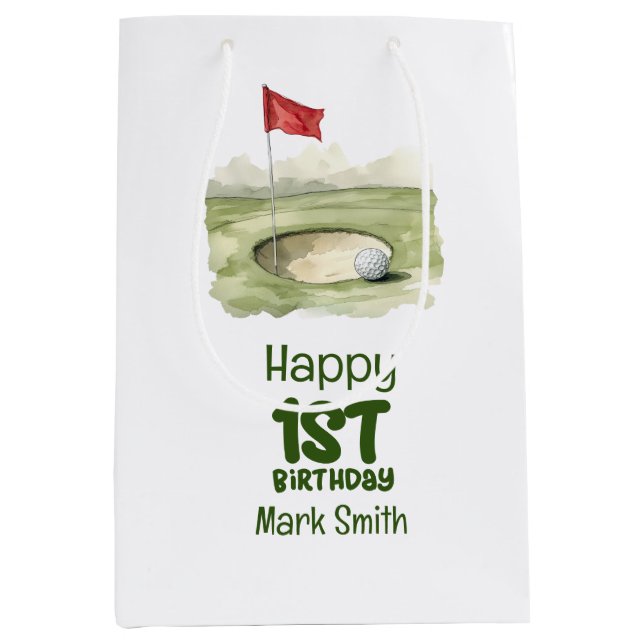 Golf 1st birthday one year old golfer  medium gift bag (Front)