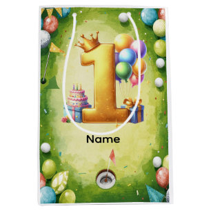 Golf 1st birthday one year old golfer  medium gift bag