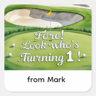 Golf 1st birthday one year old golfer square sticker