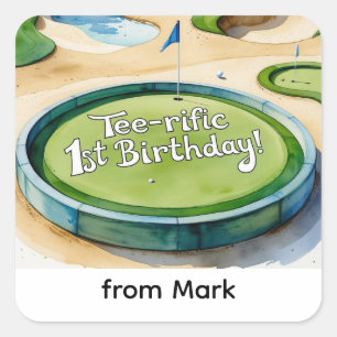 Golf 1st birthday one year old golfer square sticker