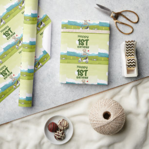 Golf 1st birthday one year old golfer with cart wrapping paper