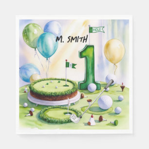 Golf 1st birthday one year old golfer with Name Napkin