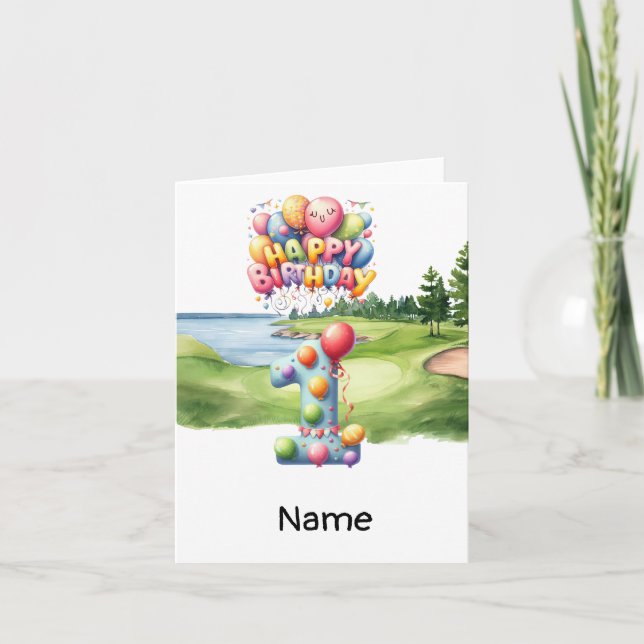 Golf 1st birthday one year old golfer with number card (Front)