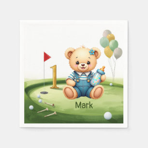 Golf 1st birthday one year old golfer with number napkin