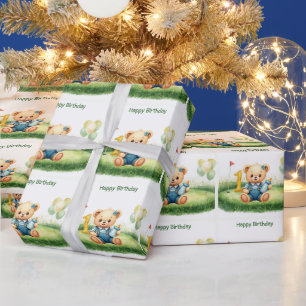 Golf 1st birthday one year old golfer with number wrapping paper