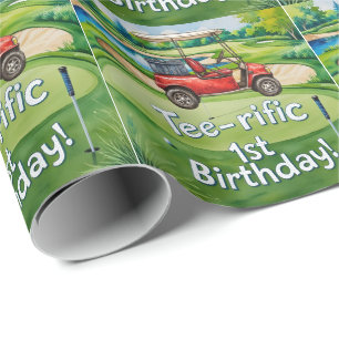 Golf 1st birthday one year old golfer wrapping paper