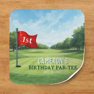 Golf 1st Birthday Party Hole In One Square Sticker