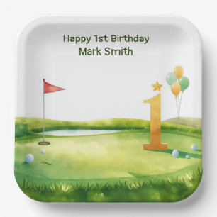 Golf 1st Birthday themed on Putting Green Paper Plate