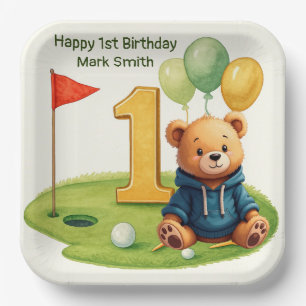 Golf 1st Birthday themed on Putting Green Paper Plate